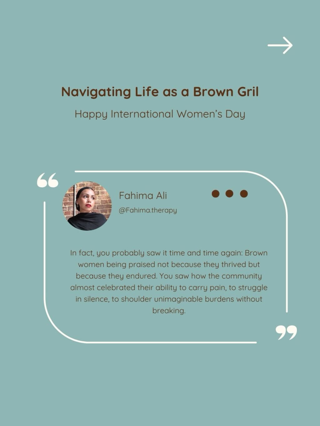 Instagram post from fahima.therapy. This post is in position 1.